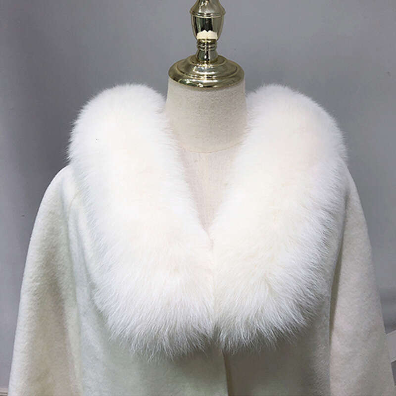 Rose New Double-Sided Cashmere Sheepwool Fox Collar Long Female Slim Hooded Real Fur Wool Coat Fashion Loose Winter