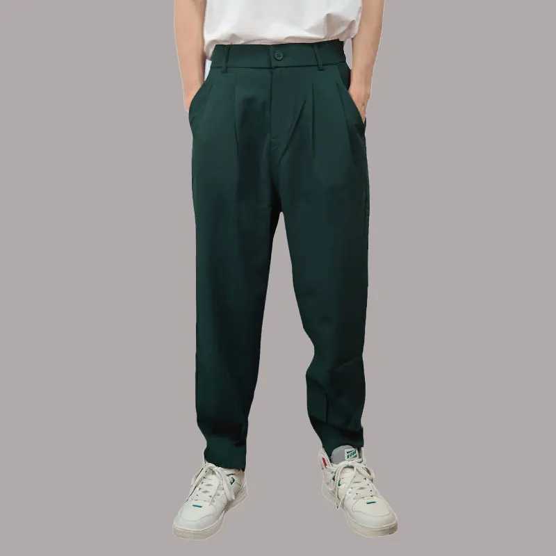 Ankle Zipper Suit Pants Men Harajuku Korean Fashion Spring Autumn Men Classic Harem Pants Simple Wild Vintage Ice Silk TrousersX241023