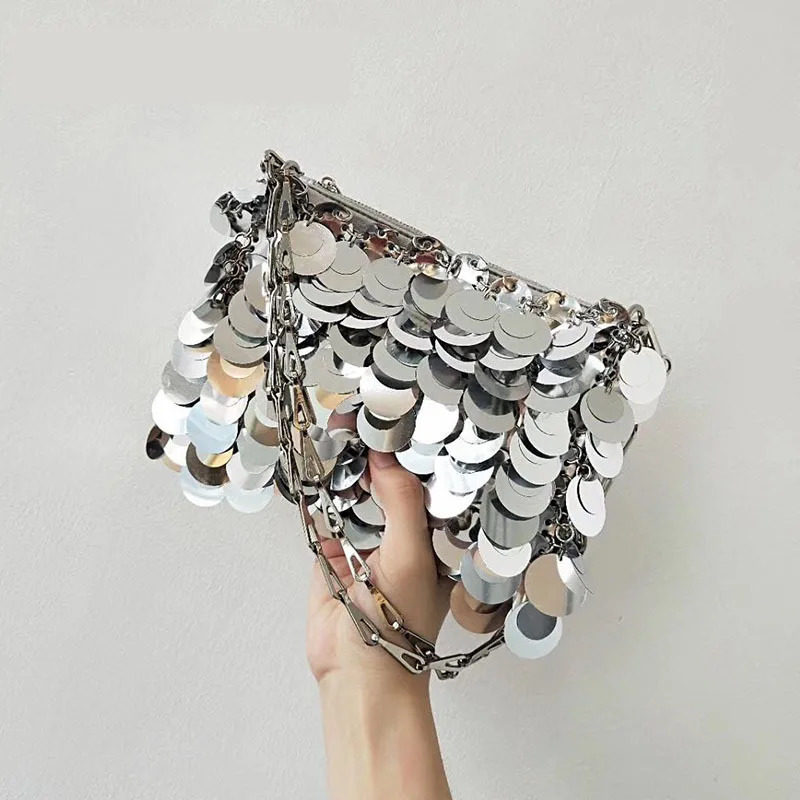 Glitter Handbag Silver Bag Womens Small Handbag Sparkling Fashion Womens Bucket Handbag Girls Flash Wallet 241023