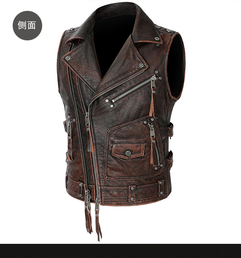 YR Wholesale. Mens high-quality denim leather jacket. Cool Rider Retro Leather Vest. Ultra thin and fitted leather jacket. Short plus sign 241023