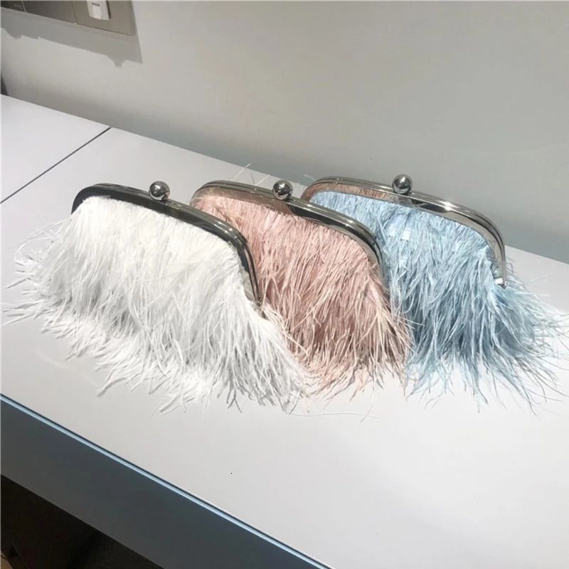 Ladies night handbag feather clutch bag wedding wallet feather shoulder bag type 2 chain snake chain and pearl short chain 241023