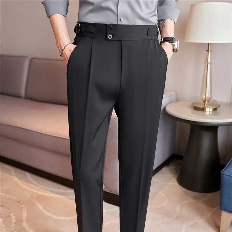 British Style Summer New High Waist Casual Pant Men With Elastic Waistline Design Suit Pants Social Wedding Party Formal PantsX241023