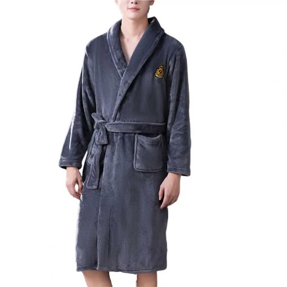 Long Sve pocket with embroidered printed flannel bathroom mens winter warm collar double-sided Fce evening gown W241023
