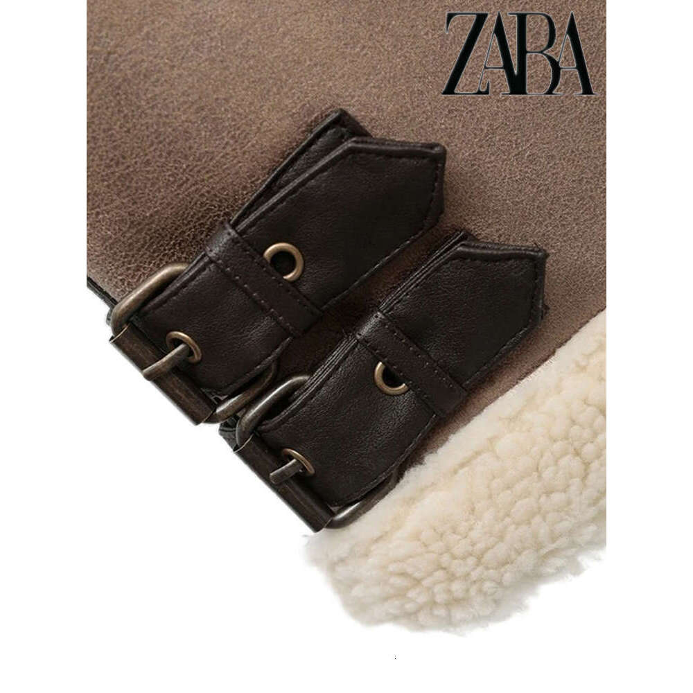 TRAF Brown Fur Warm One-Piece Lapel Thickened Urban Elegant Women's Commuter Jacket Temperament Zipper Vest
