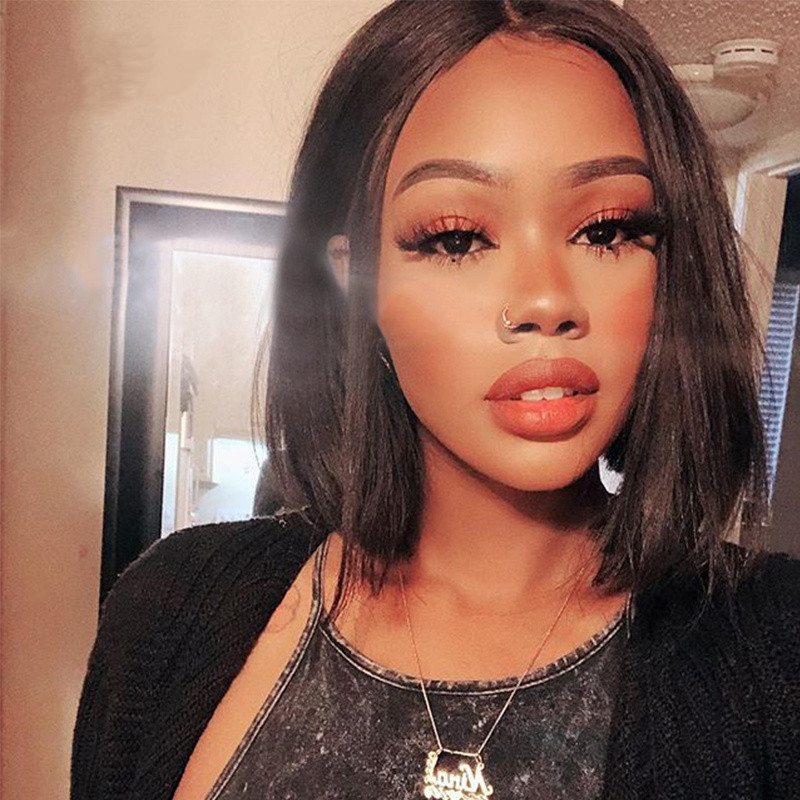 Stylish Female Short Bob Synthetic Wig - Straight Cut & Middle Part for Everyday Wear