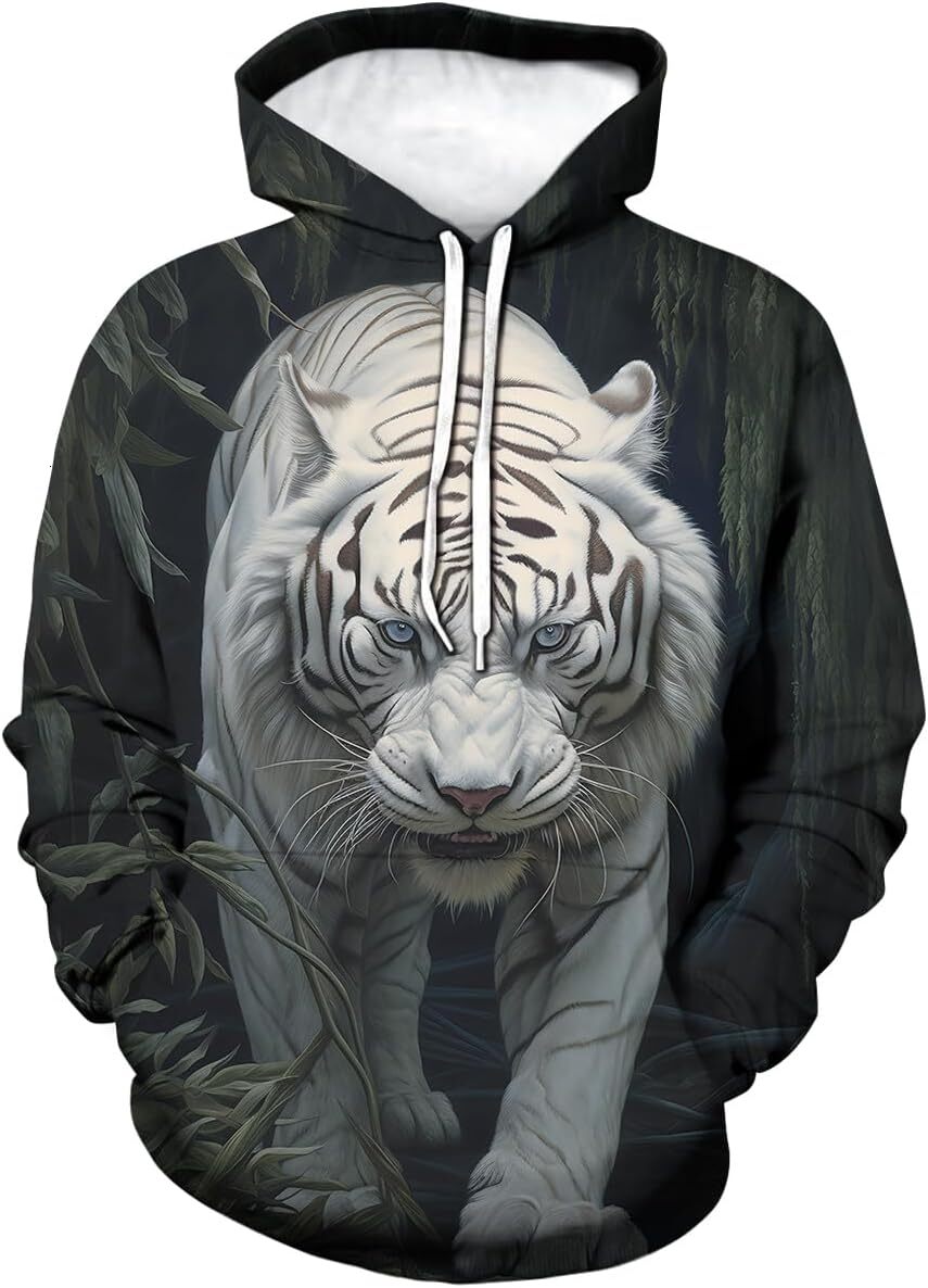 Hoodie for Mens Womens Vintage 3D Printing White Tiger Cool Graphic Sweatshirts Pullover Trippy Animal Totem Hoodies Hooded Graphic Hoodies sweatshirt
