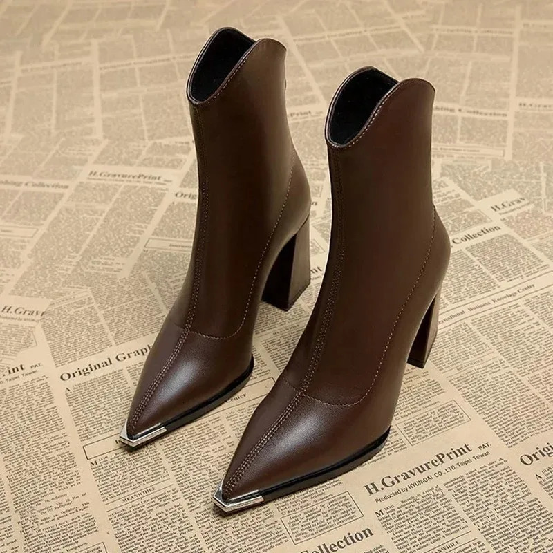 Maogu Winter Zipper Chelsea Boots 2023 New Pointed Toe Boot Goth Designer 2024 Half Season Womens Ankle High Heels Botas 40 241020