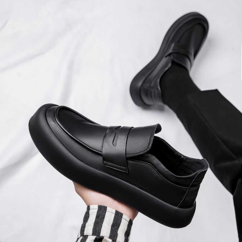 Men Dress Shoes Thick Soled Leather Shoes Mens Shoes Summer Breathable Shoes One Foot Kick Driving Soft Soled Black Formal Business Bean Shoes 241009