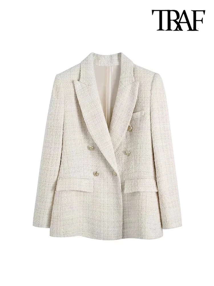 TRAF Womens Fashion Coarse Floral Double Corset Coat Retro Long Sleeve Flip Pocket Womens Coat 241023