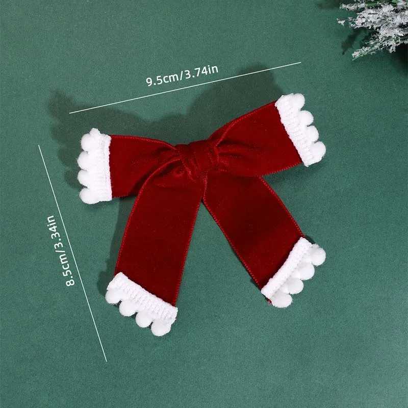 ncmama 2PCS Christmas Scarf Hat Hair Cilps for Kids Girls Solid Velvet Bow Hairpin Kids Barrettes Hair Accessories New Year GiftX241022