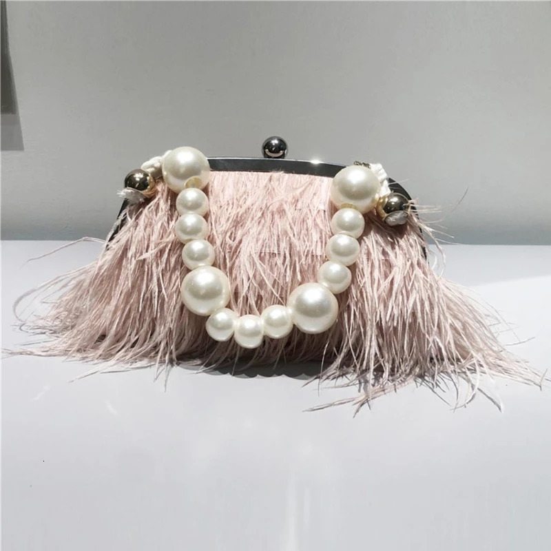 Ladies night handbag feather clutch bag wedding wallet feather shoulder bag type 2 chain snake chain and pearl short chain 241023