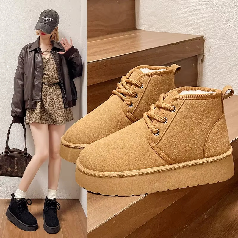Womens Winter New Inside Heightening And Veet Fashion Snow Casual Warm Cotton Womens Short Boots Platform Shoes