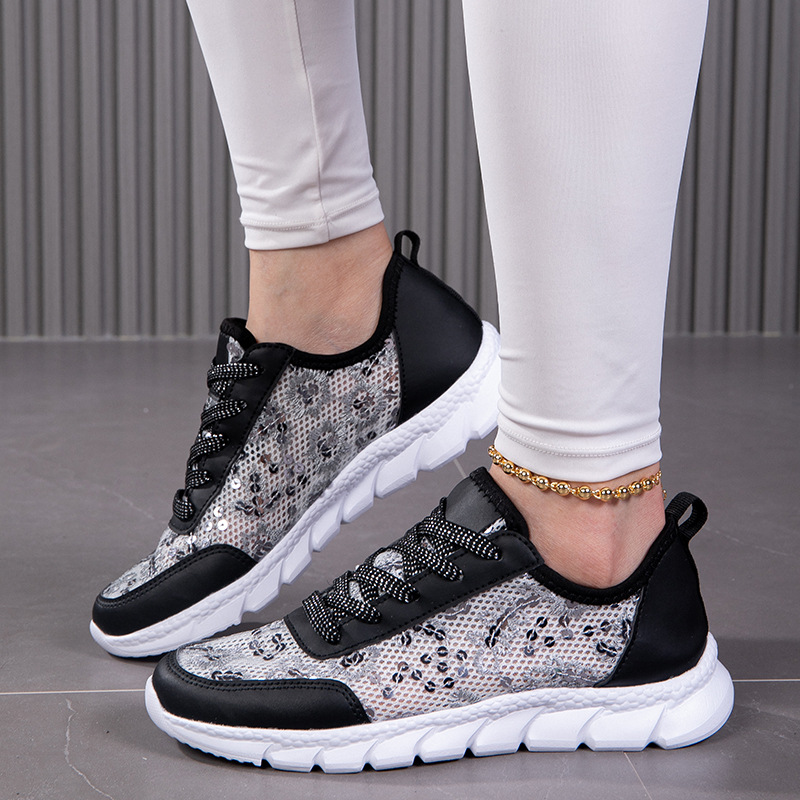 Mesh glitter new sports women's shoes spring and summer hollow breathable fashion lacing light Sneaker