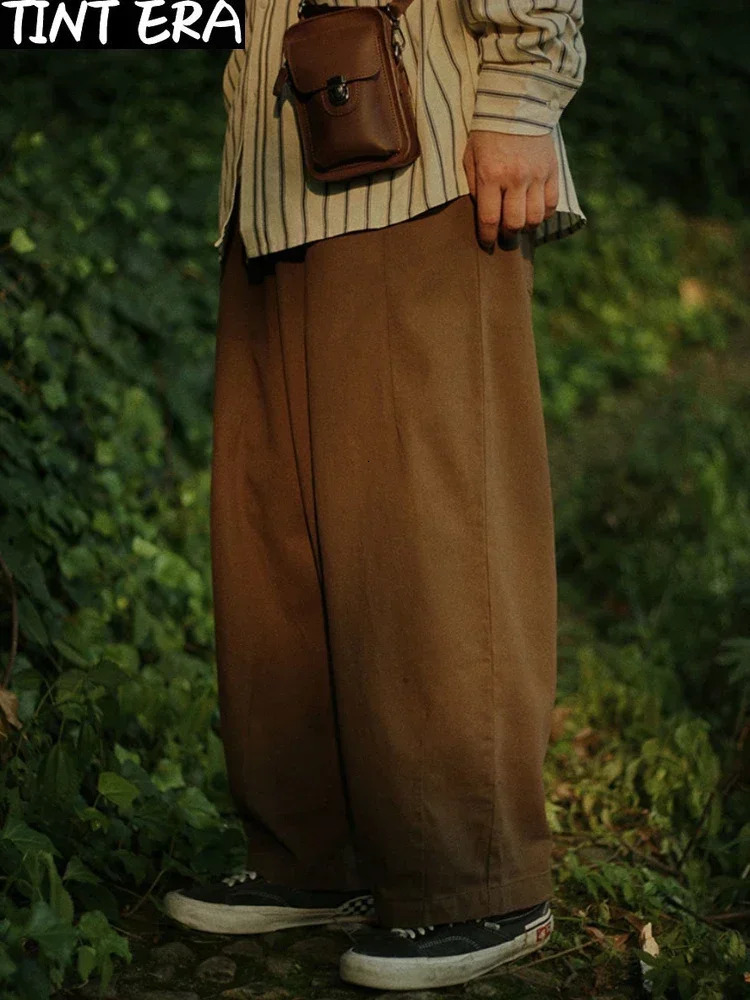 Japanese retro suit mens multi pocket cargo vest spring and autumn striped long sleeved shirt loose casual pants three piece set 241023