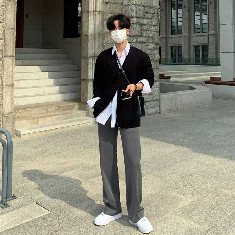 Black Gray Suit Pants Men Fashionable Social Mens Dress Pants Korean Loose Casual Straight Trousers Mens Office Formal PantsX241023