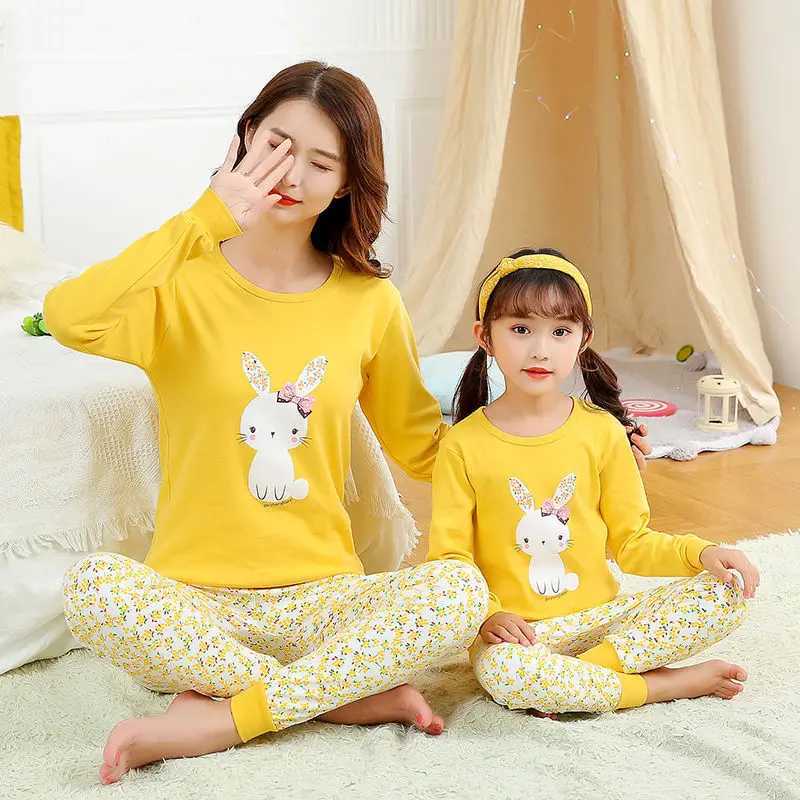 Mommy and Daughter Matching Outfits Pajamas Family Look Mother Daughter Son Homewear Cotton Pyjamas Kids Mommy And Me ClothesXJ241008