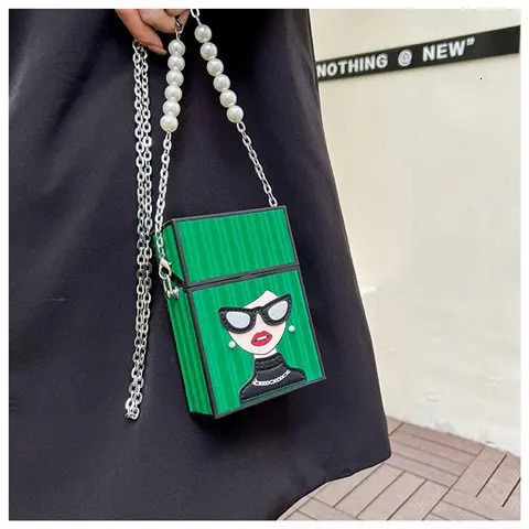 Womens mini shoulder bag interesting cigar box shaped bag fashionable glasses girls chain bag pearl chain handle box bag 241023