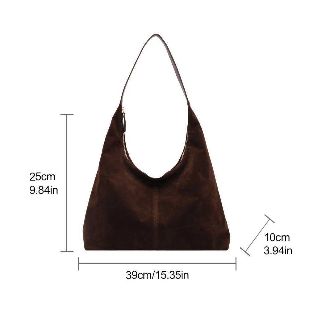 Women Suede Tote Bag with Zipper Shoulder Pu Leather Large Capacity Hobo Solid Slouchy Commuter Travel 241023