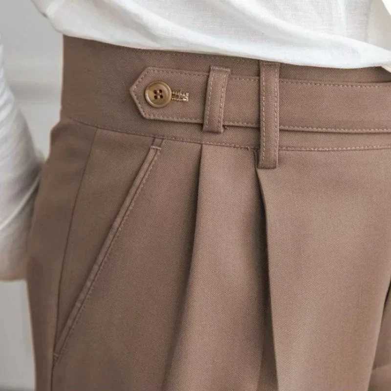 9 Cropped Suit Trousers Brown Plus Big Size Mens Summer Pants New In Designer Clothes Clothing Korean Style Fabric FormalX241023