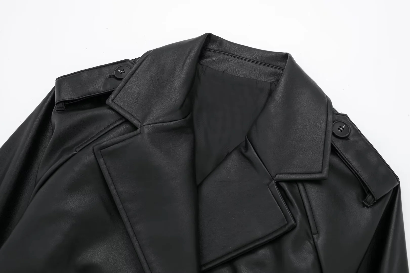 TRAF Cropped Black Woman Windbreaker Faux Leather Jacket Long Sleeve Trench Coat For Women Y2k Belt New In Jackets