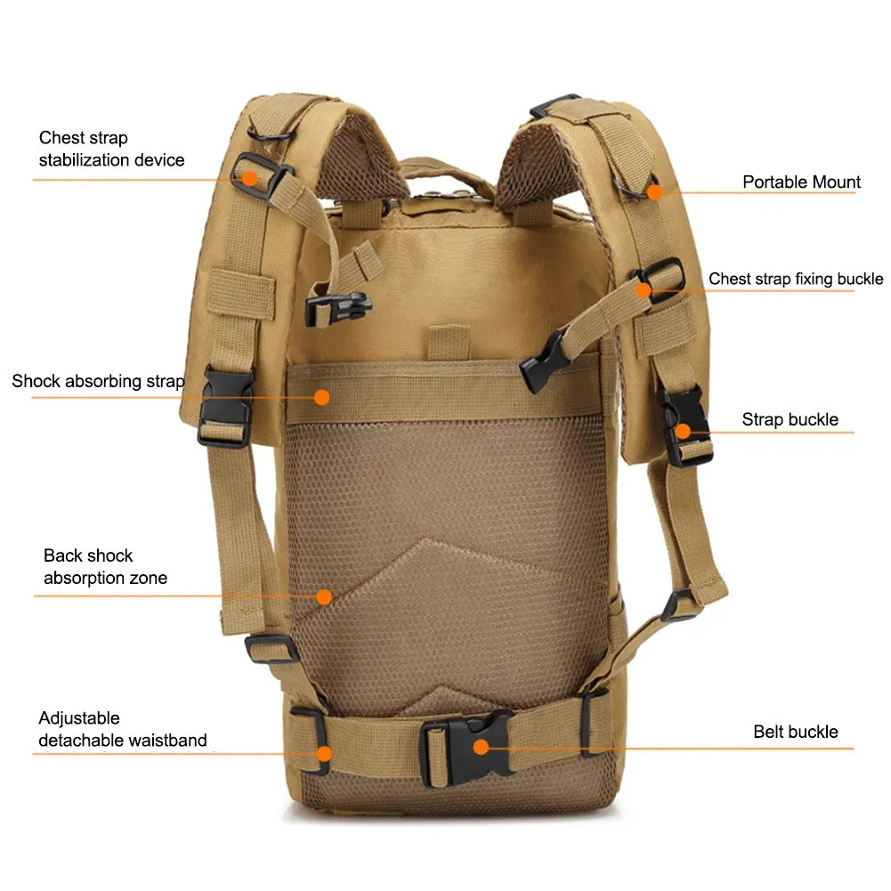 Classic Tactics Backpack Travel Sports Camouflage Bag Outdoor Climbing Hunting Backpack Fishing Hiking Nylon 3P Bag 241023