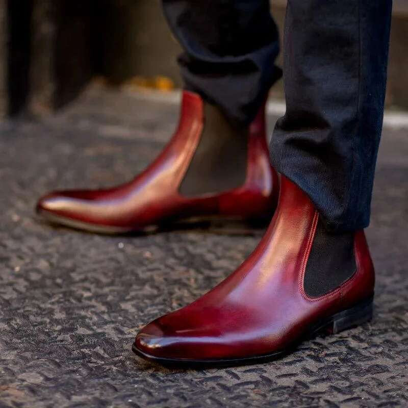 New Red Sole Square Toe Slip-On Business Men Short Bottes Pour Hommes Ankle Boots free shipping shoes