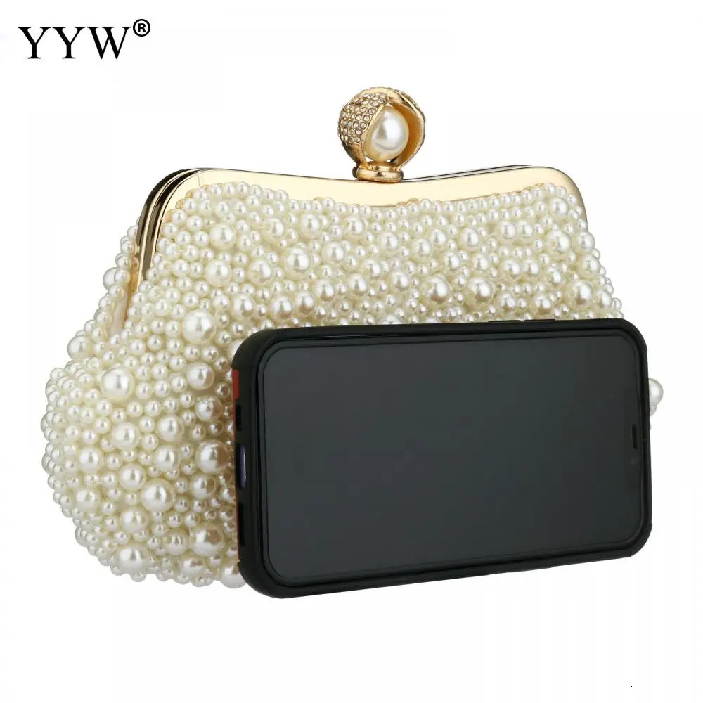 Evening Bags White Pearl Beaded Clutch Purse Party Bridal Wedding Shoulder Handbags er Bag Women Banquet Clutches 241022