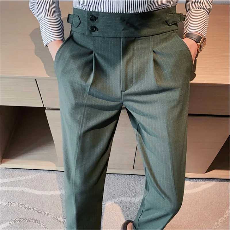 2024 Mens Dress Pants High Quality Business Casual Draped High-waist Trousers Men Stripes Formal Social Pants 36 Men ClothingX241023