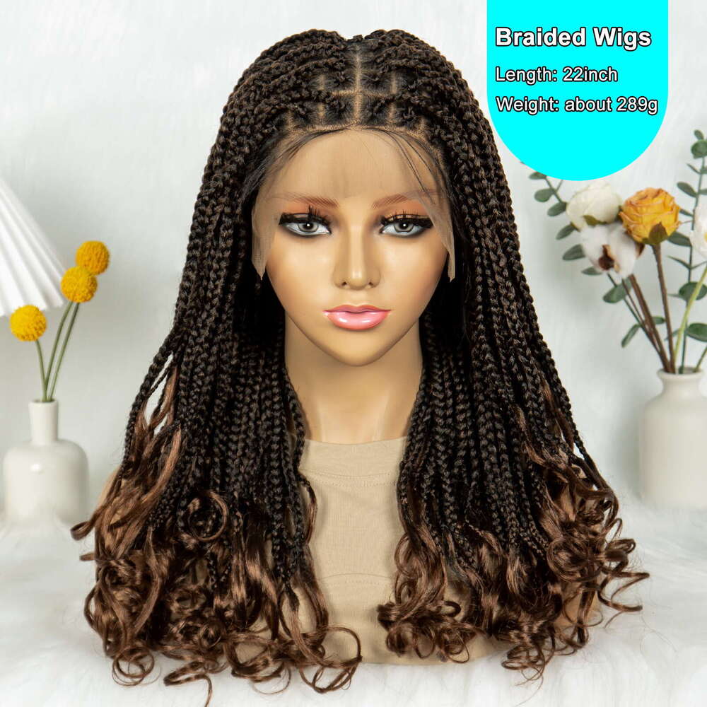 Kima Goddess Box Transparent Full Lace Wig French Curly Ends with Baby Hair Braided Wigs for African Women