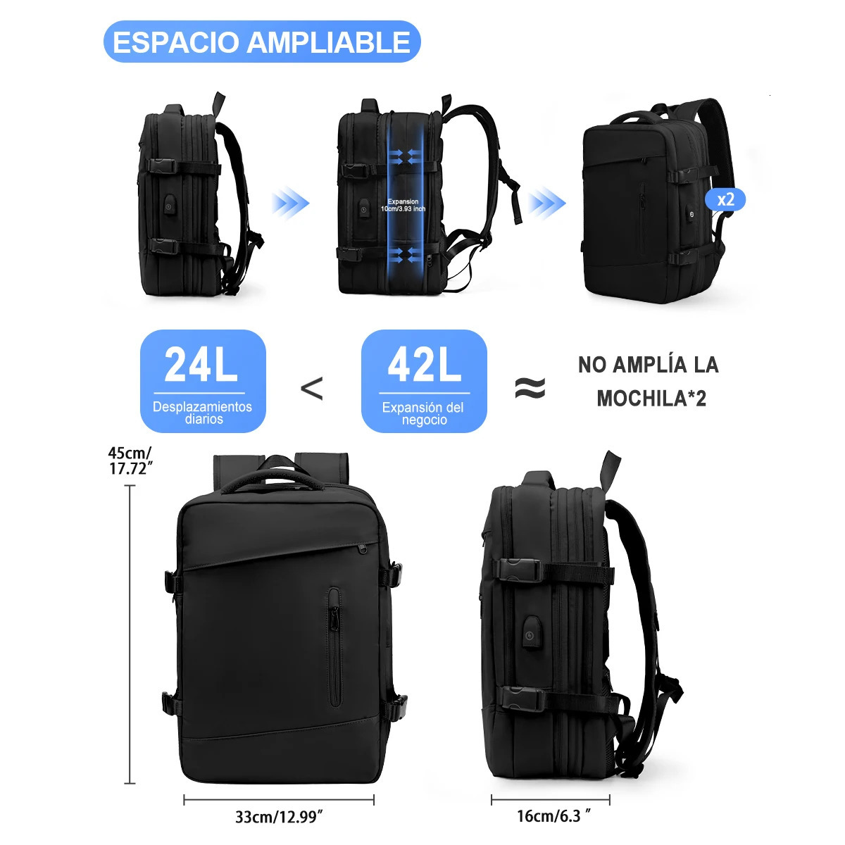 Mens Large Travel Backpack 40L Expandable Womens Backpack Handheld Waterproof Backpack with USB Outdoor Hiking Backpack 241023