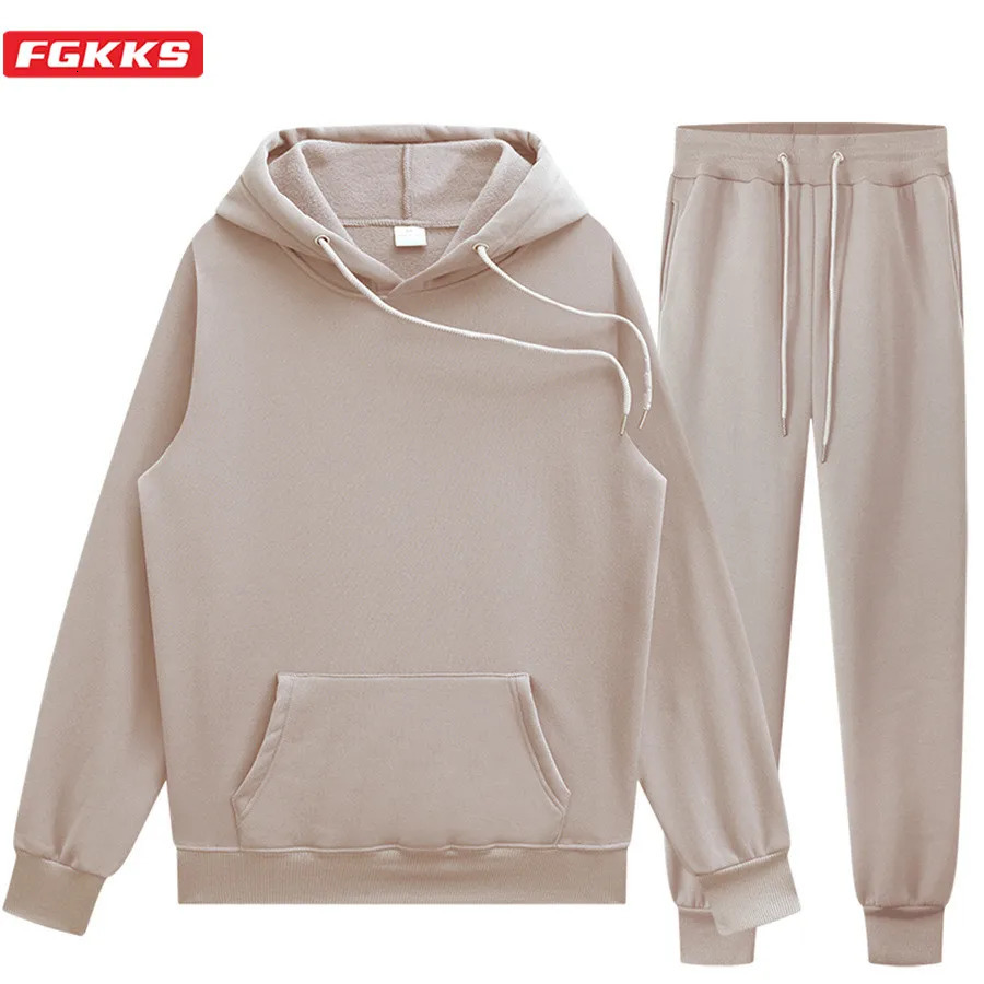 FGKKS Mens HoodiePants Two piece Casual Solid Color Sportswear Mens Fashion Sportswear Set Mens Sportswear 241023