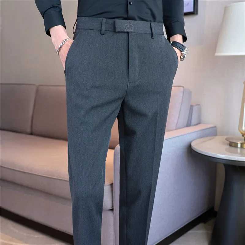 Dress Pants Men 2024 Autumn New Embroidered Suit Pants Business Casual Slim Fit Solid Casual Formal Dress Trousers Men ClothingX241023