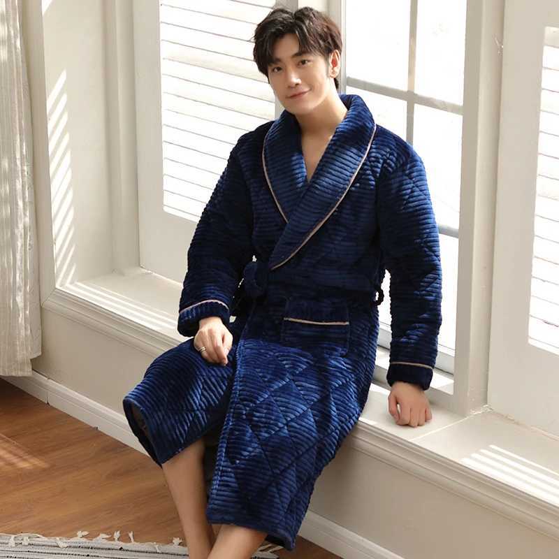 Winter thick coat warm mens flannel knitted bedding robe long Sve comfortable soft solid waist mens bathroom L-XXXL W241023