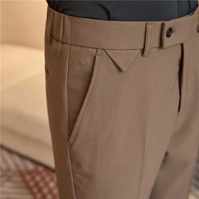 Men Suit Pants 2024 spring Elastic waist Solid Slim Fit Dress Pants Office Business Casual Trousers High Quality Mens clothingX241023