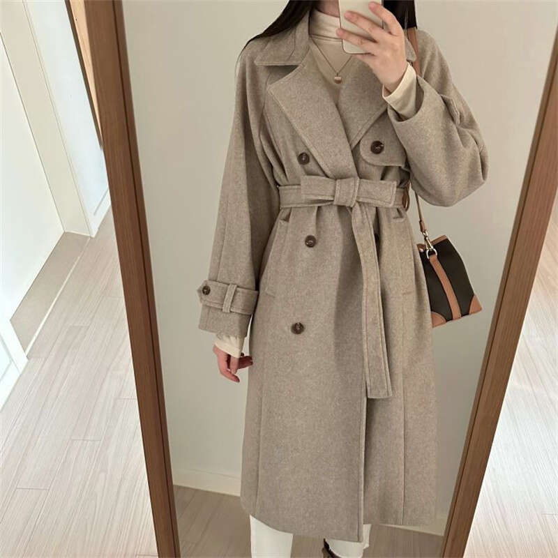 Korean Temperament Double Breasted Lace-Up Double-Faced Cashmere Coat Women Winter Thick Overcoats Autumn New