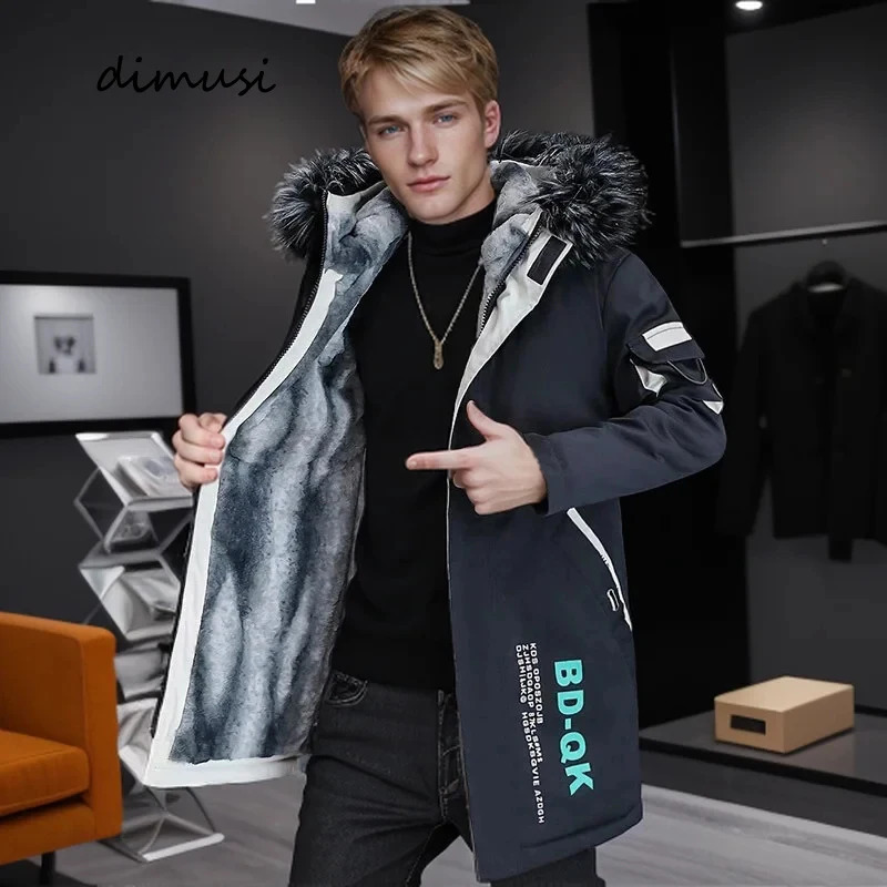 Winter Mens Long Padded Jackets Fashion Man Thermal Hooded Coats Classic Men Fur Collar Fleece Lined WarmJackets Clothing 5XL 241010