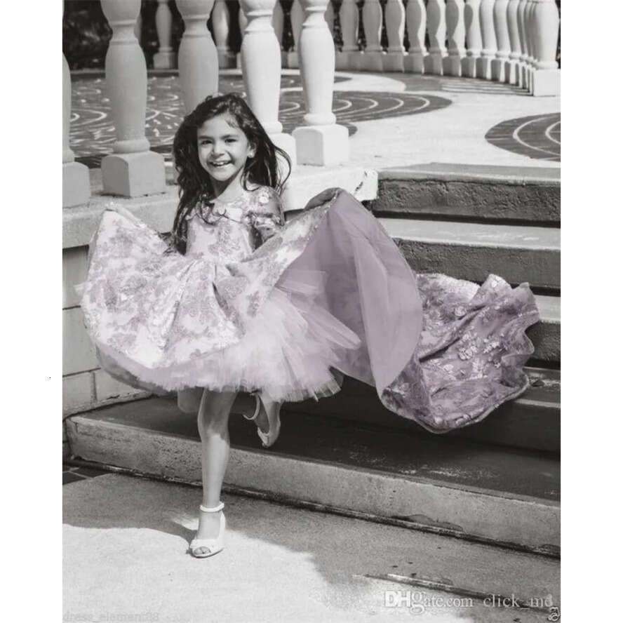 Long Sleeve Wer Pink Girls' Dresses Lace Applique Kids Formal Wear For Weddings Lovely High Low Little Girl's Pageant Dress Ba7320