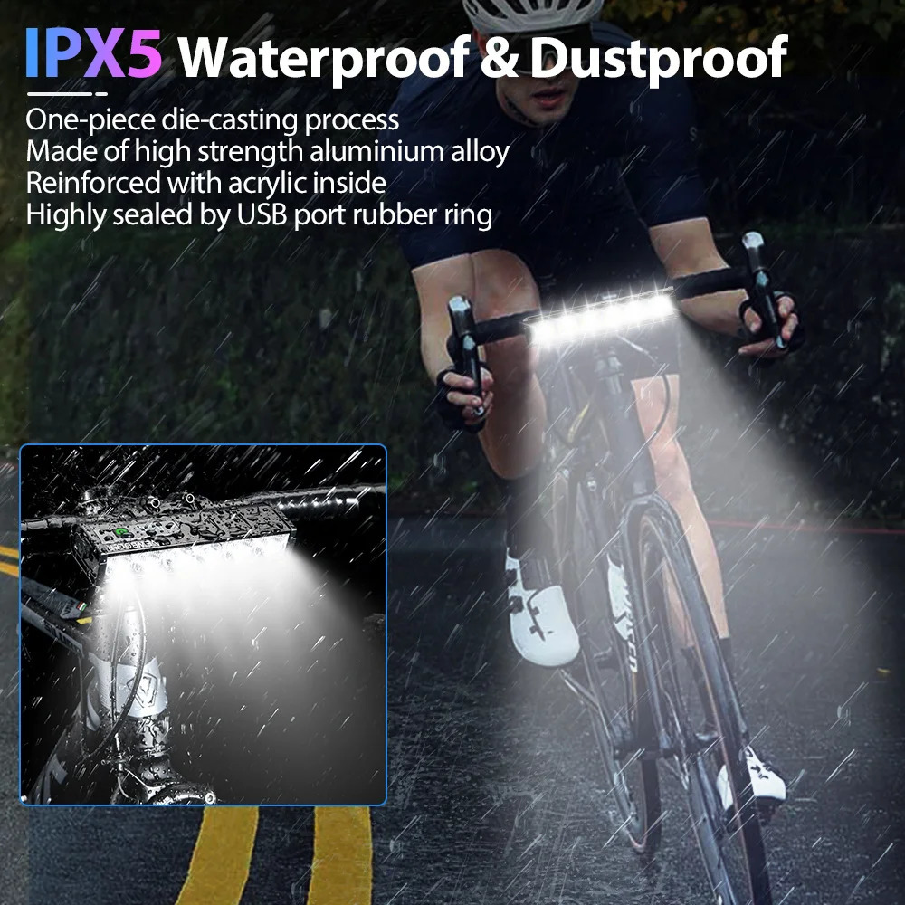 Bicycle headlight 8000Lumen bike light 5000mAh waterproof flash USB charging MTB road bike light accessories 241022
