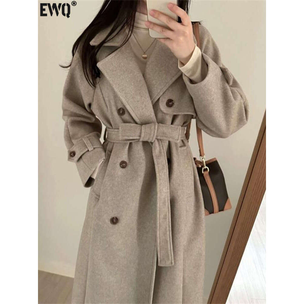 Korean Temperament Double Breasted Lace-Up Double-Faced Cashmere Coat Women Winter Thick Overcoats Autumn New