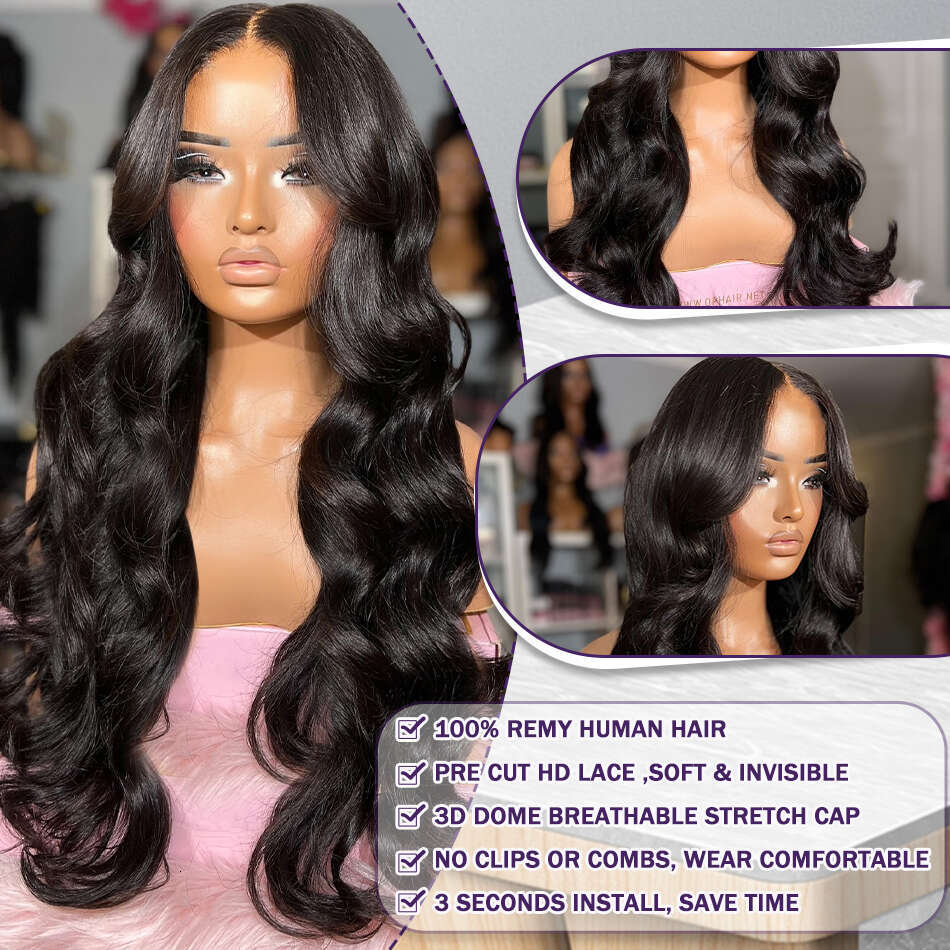 x Density Glueless Human Hair Lace Wig Body Wave Transparent Brazilian PrePlucked Sale