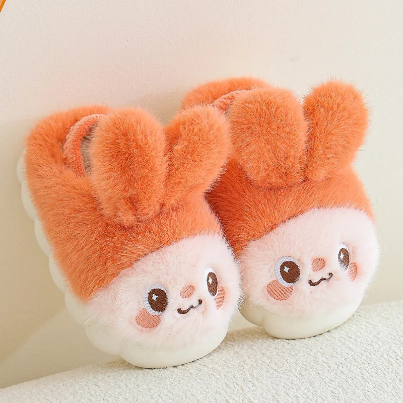 Winter rabbit cartoon childrens slider cute bear warm plush slider childrens soft sole boys and girls winter shoes 241022