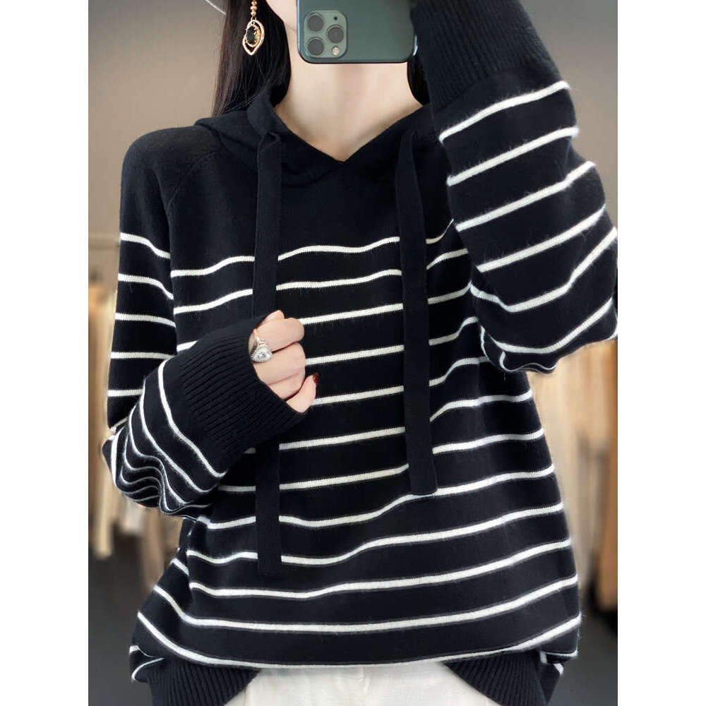 Striped New Wool Hoodies And Sweatshirts For Women Long Sleeve Sweaters Knitted Jumpers Female Outerwears Fashion Hoody Clothing