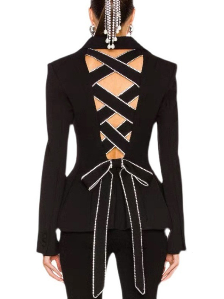 DEAT Dia Hollow Out Bow Tie Women's Blazer New Notched Single-Breasted Slim Suit Jacket Fashion Tide Autumn 2024 19D7376