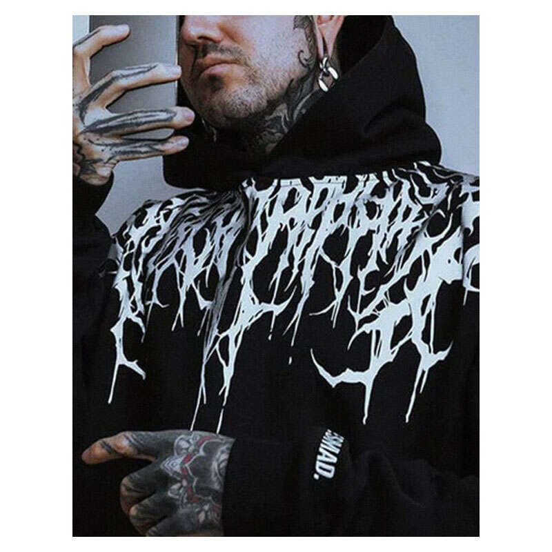 High end s Men Evil Blood Large Pattern Hoodie Unique Personality Casual Autumn Winter Thickened Warm Black for Full Peronality Caual