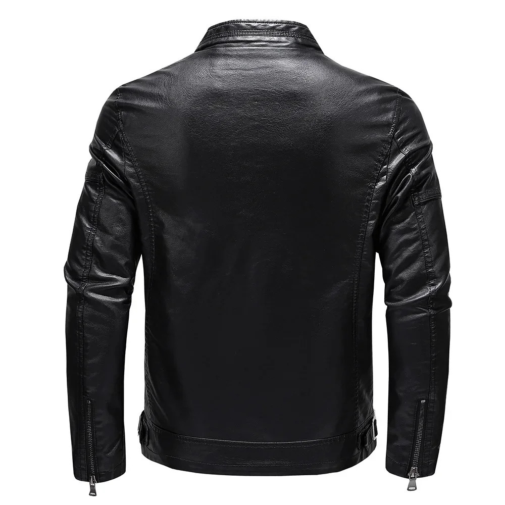Mens Autumn/Winter Mens PU Leather Jacket Short Stand Collar Motorcycle Leather Jacket 241023