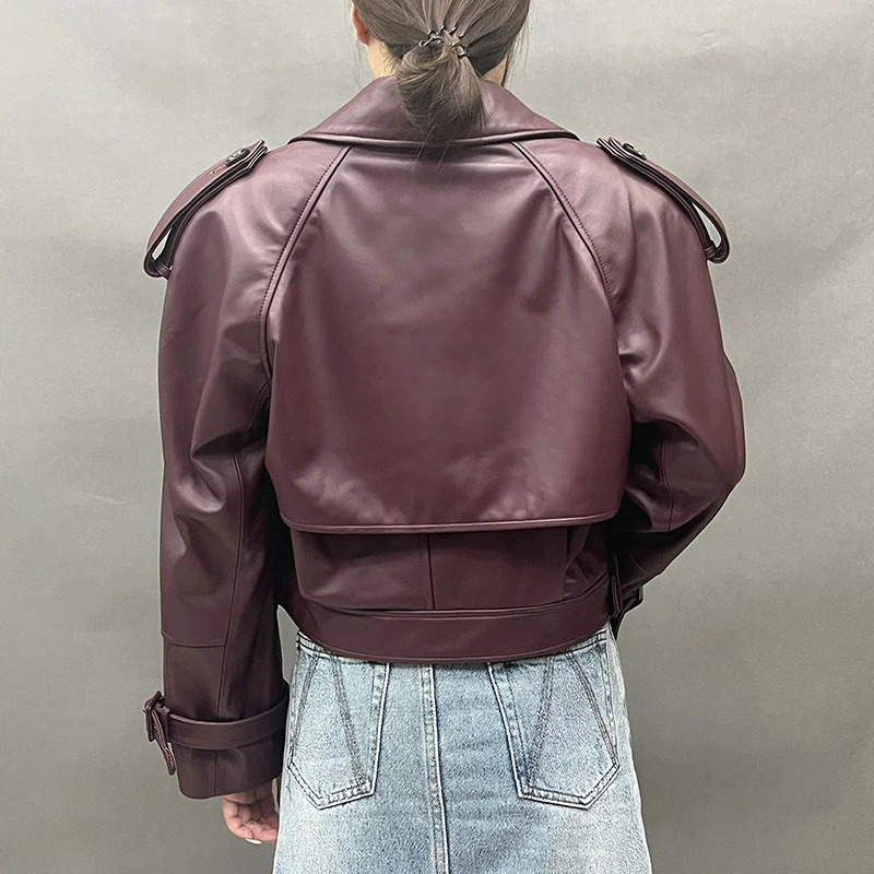 Womens genuine leather jacket womens sheepskin jacket Cropped jacket short genuine leather coat FG5796 241023