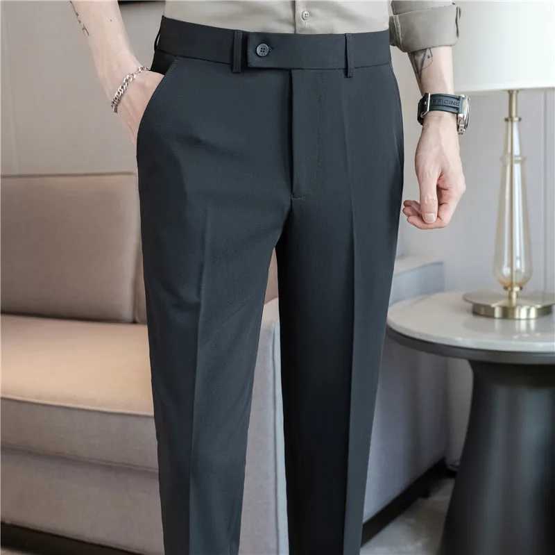 Summer Thin Business Casual Suit Pants Men Elastic Comfortable Cropped Pants Fashion Slim Fit Office Social Trousers 28-40X241023