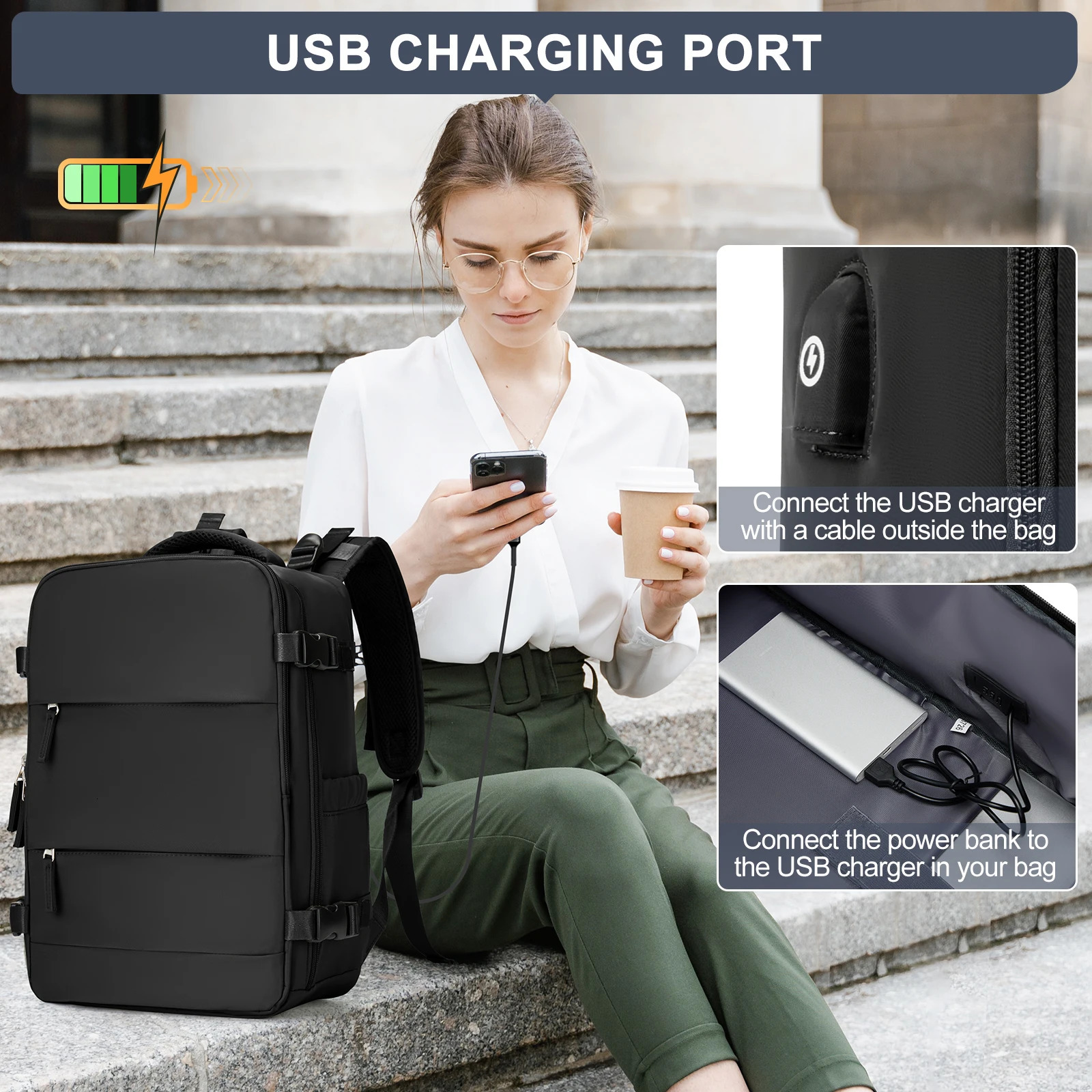 Mens large travel backpack Ryanair 40x20x25 womens cabin bag approved waterproof laptop backpack administrative work bag 241023