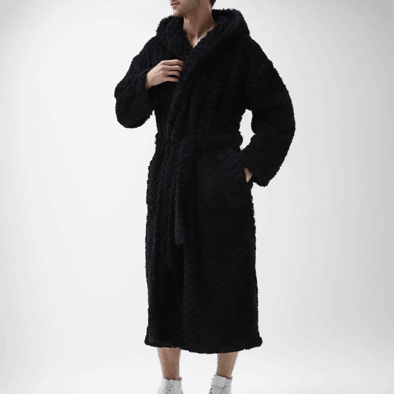 Mens autumn and winter long bathroom long Sve hoodie pajamas warm mens Spwear thick velvet home mens long robe hot selling W241023