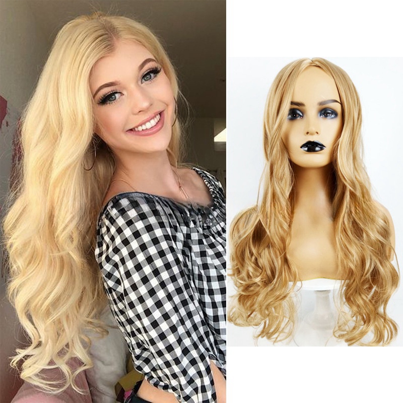 Long curly wigs for women wigs synthetic fiber headpiece golden big wave wig